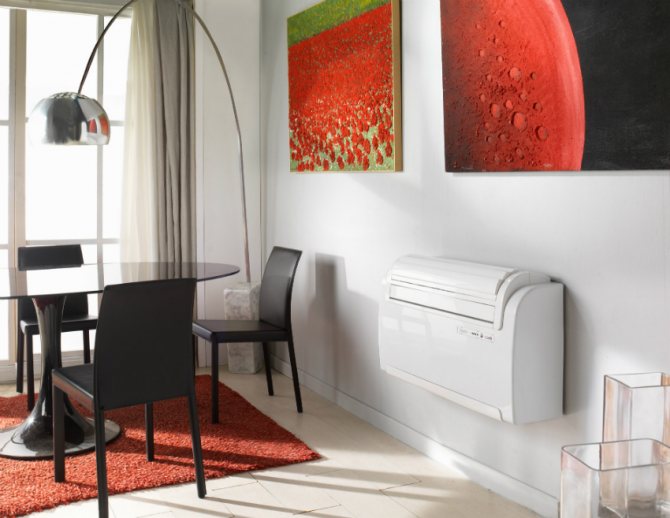 Монтажът на подови тавани климатици може да се извърши както на тавана, така и в долната част на стената