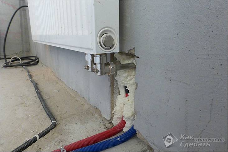 Полагане на тръби в стената